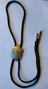 🐢Vintage 18" Bolo Tie Black Cord with Brass Tips and Turtle 🐢 - Picture 1 of 4