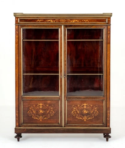 French Display Cabinet Vitrine Marquetry Inlay 1860 Cover