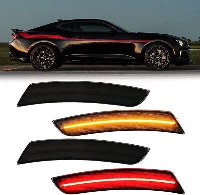 4x LED Side Marker Lights For 2016-2023 Chevy Camaro SS LT LS ZL1 RS Smoked Lens - Image 1 of 4