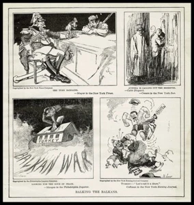 1912 World Political Editorial Cartoon Panel - USA Reaction To Balkan War - Bild 1 von 2