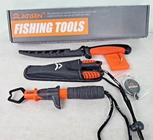 Atisen 5 Pc Fishing Tool Kits Hook Remover Filet Knife Sharpener Line Clip - Picture 1 of 4