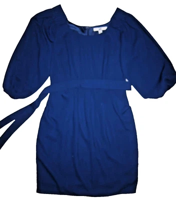 Ya LA совершенно синий Puff рукав креп платье w карманы, ремень, и складки деталь, размер 2 - Изображение 1 из 4