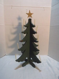VTG HANDMADE WOOD CHRISTMAS TREE WITH SPRINGS ON EACH BRANCH FOR CANDLES - Picture 1 of 4