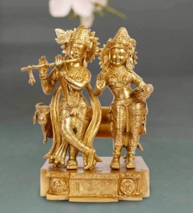 Radha Krishna Statue Brass Hindu Deity Religious Idol Vastu Diwali Puja 11.5 In - Picture 1 of 6