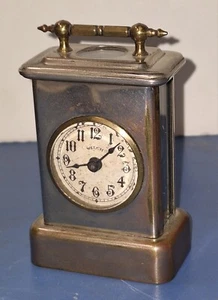 RARE UNUSUAL ANTIQUE EARLY WELCH MINIATURE CARRIAGE CLOCK WORKING - Picture 1 of 9
