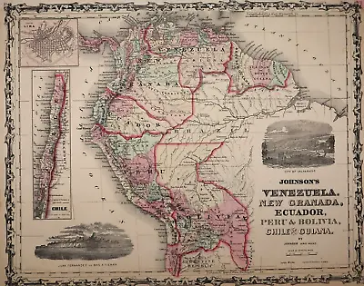 Authentic 1862 Johnson's Atlas Map ~ VENEZULA - CHILI ~ FreeS&H    Inv#90 • 26.98$