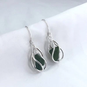 Natural Moldavite Earring 925 Sterling Silver Handmade Jewelry For Women - Picture 1 of 7