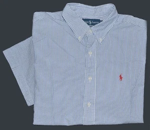 New Small S Polo Ralph Lauren shirt short sleeve button down Blue seersucker top - Picture 1 of 2