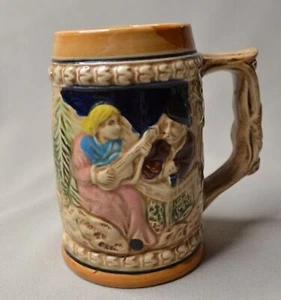 Vintage German Style 4.75" Ceramic Beer Stein Mug Made In Japan, Ornate Tan Mug - Picture 1 of 5