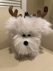 New With Tags Pottery Barn Luxe Faux Fur Dog With Antlers Pillow —So Soft!! - Picture 1 of 9