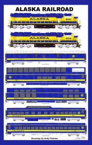 Cartel de pasajeros de ferrocarril de Alaska 11""x17"" en 12"" x 18"" estera firmada por Andy Fletcher - Imagen 1 de 1