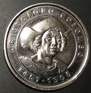 Lot "Q" Cristoforo Colombo VF/NM 1 1/16" Silver Miirror tone Del Milliennio - Picture 1 of 3