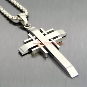 Ciondolo Catena Collana Croce Unisex Da Uomo Grande Acciaio Inox Argento/Oro/Nero - Foto 1 di 12