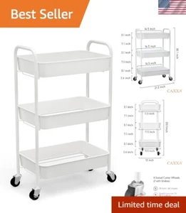 3-Tier Rolling Metal Storage Organizer - Mobile Utility Cart Kitchen Cart wit... - Picture 1 of 12