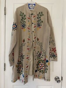 RARE Soft Surroundings Embroidered Long Linen Jacket Blazer Sz 1X Boho
