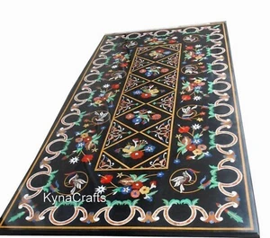 Multicolor Stone Inlay Work Dining Table Top Black Marble Sofa Center Table - Picture 1 of 4