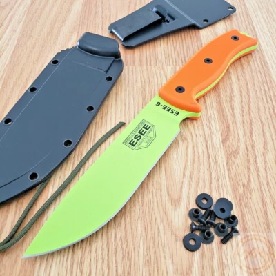 Cuchillo Hoja Fija ESEE Modelo 6 5.75" 1095HC Acero Hoja Completa Naranja Mango G10 Foto 1 de 4