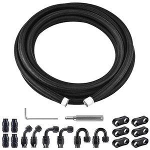 20FT 6AN 5/16" PTFE Fuel Line Hose Fittings Kit Nylon E85 Braided Black AN6 - Picture 1 of 13