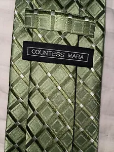 COUNTESS MARA Men's 100% Silk Tie Geometric Green Diamonds 57 X 3 - Picture 1 of 13