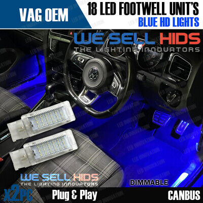 2x Golf MK7 7.5 GTD GTI R LED VW BLUE Footwell Door Interior Light Under Smd Oem • 20.58€