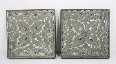 Metal 12.5” Square Shabby Garden Salvage Style Metal Green Aqua Plaque Lot of 2 - Image 1 of 4