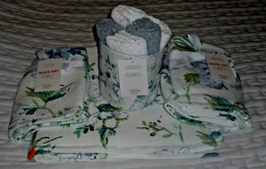 CARO Quick Dry BLUE/GREEN FLORAL 10-Piece Set, Bath, Hand, Wash, Tip Towel, NEW - Picture 1 of 12