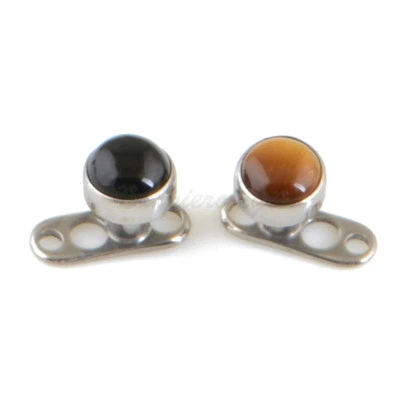 14G G23 Titanium Tiger's Eye or Black Onyx Natural Stone Dermal Anchor piercing - Image 1 of 3
