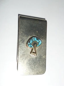 VINTAGE WESTERN MONEY CLIP TURQUOISE INLAY MUSHROOM DESIGN NR - Picture 1 of 5
