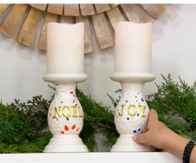 BATTERY OP COLOR CHANGING HOLIDAY CANDLE WITH CERAMIC Embossed Pedestal STAND — 第 1/4 张图片