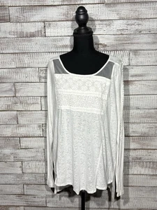 😍 Free People New Romantics White Lace Trim Top Tactile Romantic Coastal Boho M - Afbeelding 1 van 10