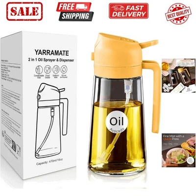 Pulverizador de aceite de oliva de vidrio 16 oz/470 ml para cocinar con pegatinas, dispensador de aceite 2 en 1... Foto 1 de 4
