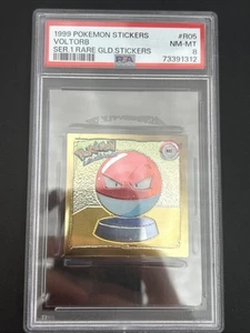 PSA 8 MINT 1999 Pokemon Stickers Series 1 Rare Gold Sticker Voltorb #R05 - Picture 1 of 2
