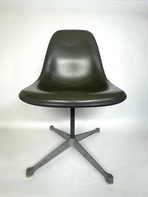 Herman Miller Swivel Dark Green Naugahyde Molded Fiberglass Eames Shell Chair - Image 1 of 4