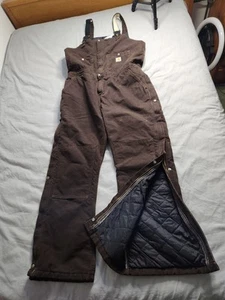 Carhartt Quilted Lined Double Knee Bib Overalls Womens Sz 16x30 Brown WR027 DKB - Picture 1 of 11