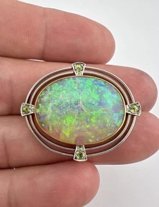 Antique Art Deco Platinum & 18k Yellow Gold Australian Fire Opal Pin Brooch - Picture 1 of 7