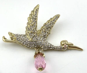 HEIDI DAUS "A Very Special Delivery" Beaded Crystal Stork Pin Pink #37 - Picture 1 of 7