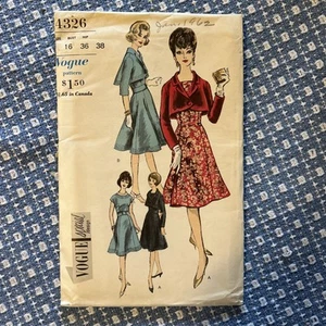 Vintage Vogue 4326 Muster Gored ausgestelltes Kleid und Bolero Größe 16 Brustumfang 36 - Bild 1 von 2