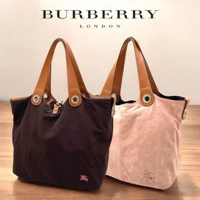 Blue Label Tote Bag Reversible Suede Leather Brown Pink Women Bag Accessory JPN - Image 1 of 4