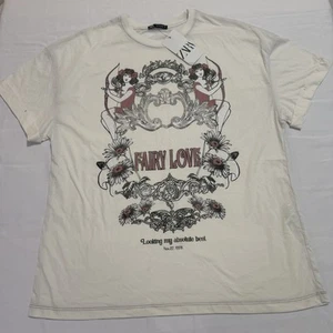 Zara T Shirt Damen Größe L Beige Creme Grafik Kurzarm Fairy Fantasy - Bild 1 von 6