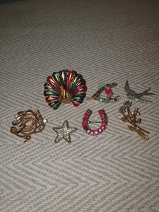Vtg LOT 7 Rhinestone Glass Brooches (2x Movitex) - Picture 1 of 10