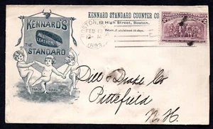 U.S. 1893 ADVERTISING KENNARD'S LEATHER OF BOSTON FRANKED 2C COLUMBUS - Picture 1 of 2