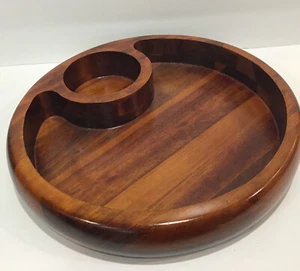 Plato vintage retro Julie Pomerantz esculpido teca marrón madera astillada con astillas y inmersión - Imagen 1 de 8