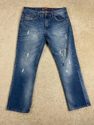 Akademiks Denim Jeans Mens 34x29 Distressed Regular Straight Button Zip Blue - Image 1 of 4