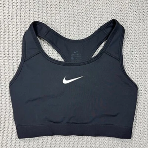 Nike Swoosh Sports Bra Small Black White Logo Dri-Fit Longline Workout Run Gym - Picture 1 of 9