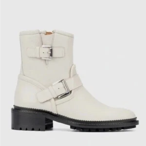 Aquatalia Omayda Water Repellent Moto Off White Leather Boot Shoes Size 9m - Picture 1 of 9