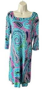 Lilly Pulitzer Newport Dress Silk Paisley Size 8 Blue Pink Square Neck Tropical - Picture 1 of 8