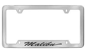 Chevrolet Malibu Script Chrome Plated Brass Metal License Plate Frame Holder - Picture 1 of 1