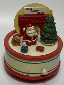 Vtg Christmas Music Box On Off Pulley “Jingle Bells” Spinning Tree Santa Dog - Picture 1 of 9