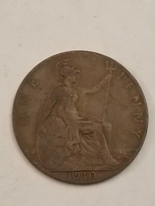 ANTIQUE 1910 Great Britain One Penny Bronze Coin King Edward VII *AB01* - Picture 1 of 2