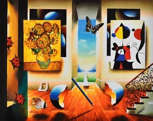 Fascinante lienzo giclee FERJO LIMITADO "Girasoles y Miró" numerado certificado de autenticidad firmado - Imagen 1 de 3
